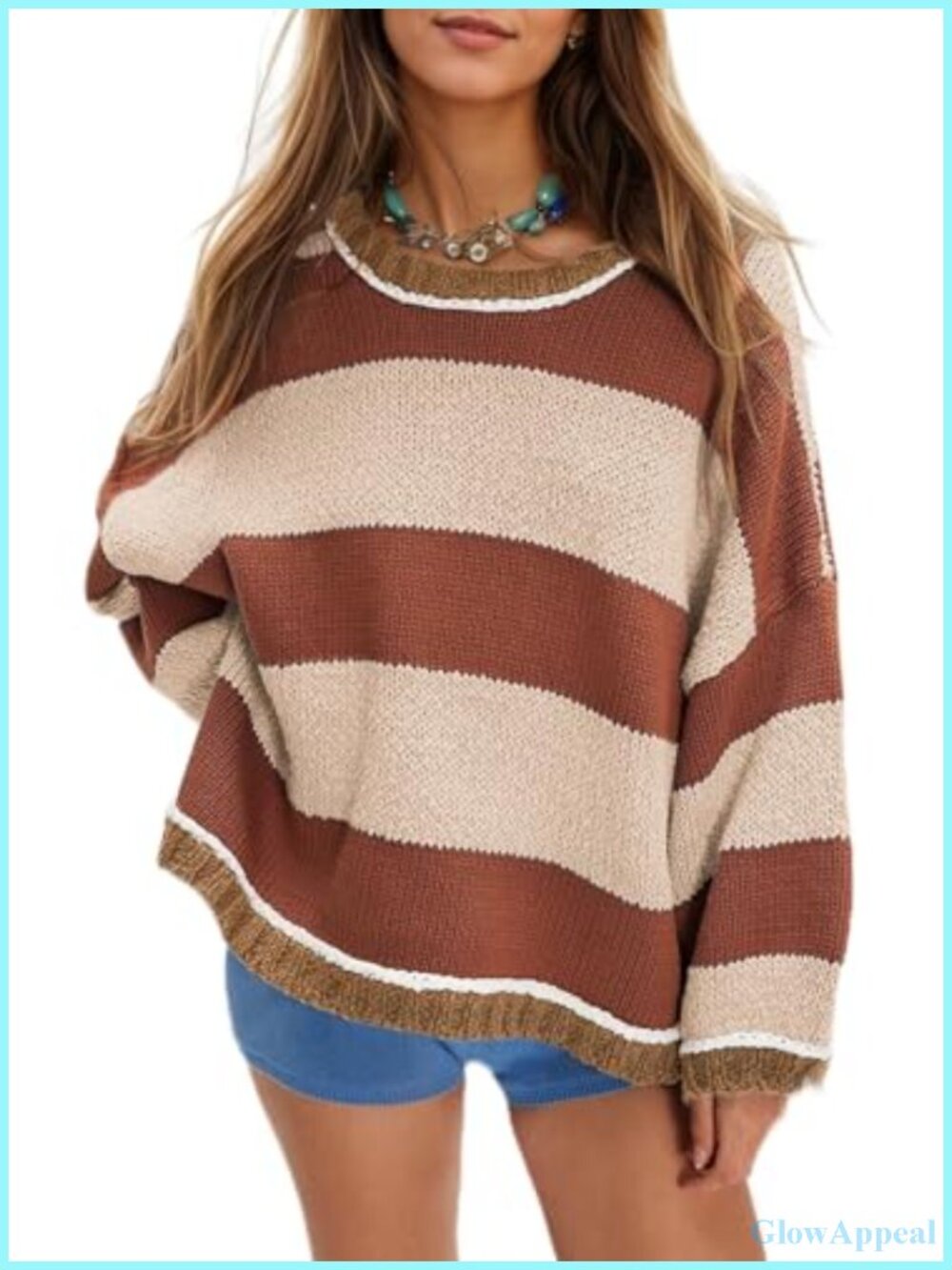Oversized Striped Chunky Knit Crewneck Sweater Pullover